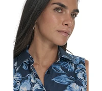 Calvin Klein Women's Printed Cotton Tie-Waist Shirtdress