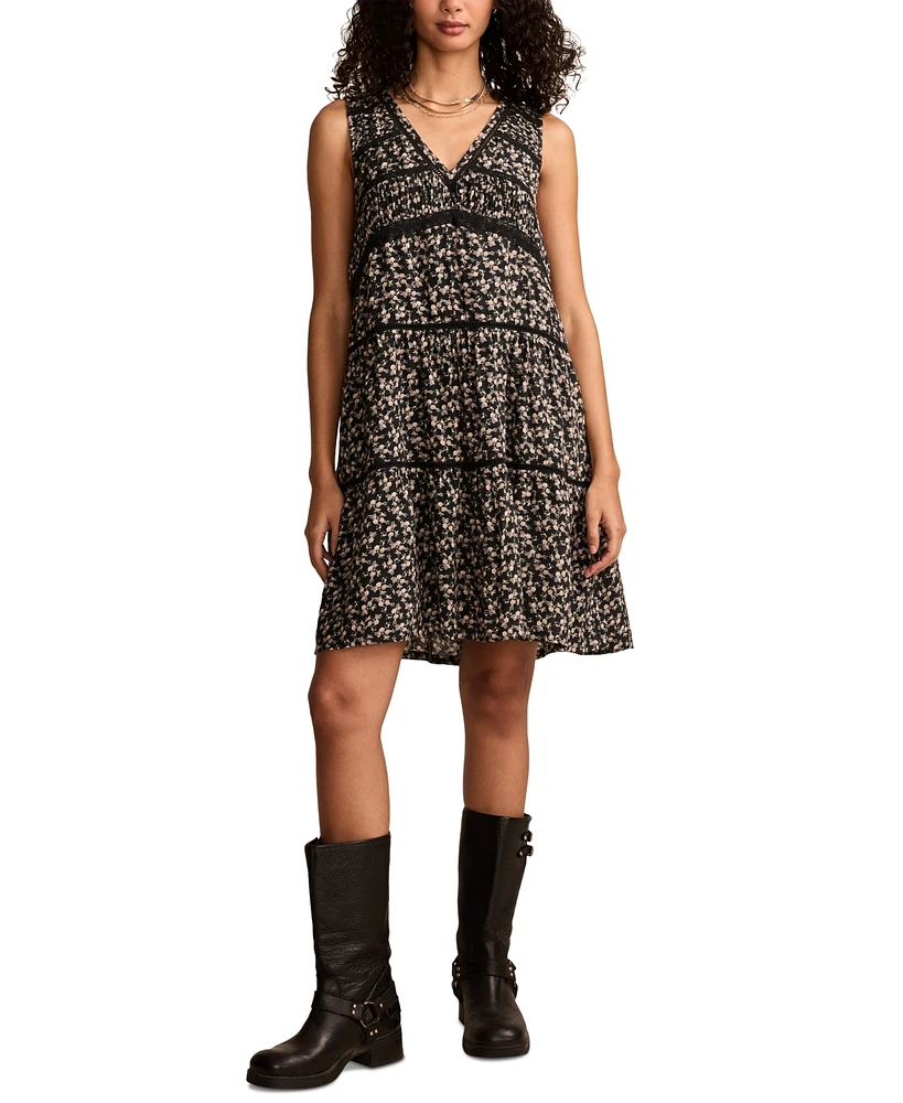 Lucky Brand Women's Floral-Print Lace-Trimmed Tank Mini Dress