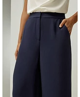 Women's Silk Wide Leg Tailored Pant with Mid Rise
