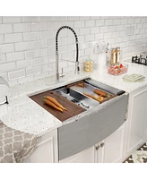 33''x 22'' Stainless Steel Kitchen Sink and Pull-Down Kitchen Faucet Set with Cutting Board, Roller Blind, Drain Basket, Drain Grid and Drainer