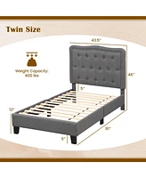Bed Frame with 46 Inch Tall Button Tufted Headboard