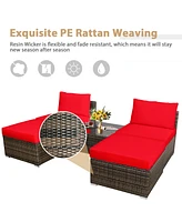 Gymax 5PCS Outdoor Patio Furniture Set w/ Coffee Table Ottoman Cushion