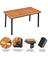 Gymax 7PCS Rattan Outdoor Dining Set Patio Furniture Set w/ Wooden Tabletop