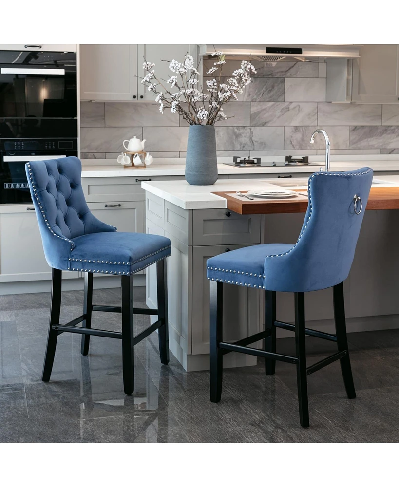 Velvet Bar Stools Set of 2, Button Tufted Upholstered Counter Height Chairs-The Pop Home