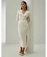 Elegant Wrap-Front Silk Knit Dress for Women