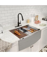 Stainless Steel Kitchen Sink and Pull-Down Kitchen Faucet Set with Cutting Board, Roller Blind, Drain Basket, Drain Grid and Drainer