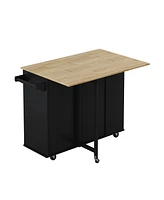 46.46"Multi-Functional Kitchen Island Cart with Stylish and Minimalist Bar Stools, Combination Set, Convenient and Practical (Black)