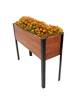 Acacia Wood Raised Garden Bed with Legs - 31-Inch H Powder-Coated Steel Frame Removable Planter Bag