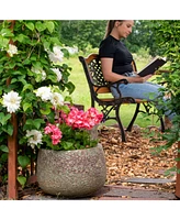 14" Lava Finish Ceramic Plant Pot - Features 1 Drainage Hole - 3.05 Gal Soil Capacity - Green Distressed Ceramic