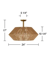 Possini Euro Pedro 24" Wide Brass and Rattan 4-Light Ceiling Light - Possini Euro Design