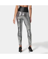 Bebe Women's Satin Elastic Waistband Sequin Legging