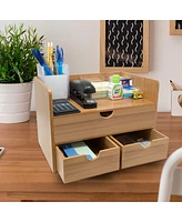 Sorbus 3-Tier Bamboo Desk Organizer Countertop Organization and Storage with 3 Drawers declutter Office, Makeup Vanity and more