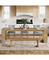 Tribesigns 86.61-Inch Dining Table for 6-8, Farmhouse Narrow Kitchen Table with Wood Pedestal Base, Extra Long Rectangular Dinner Table for Living Roo
