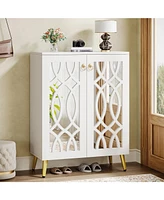 Tribesigns Mirrored Shoe Cabinet, 5-Tier White Modern Shoe Organizer Cabinet with Doors, Large Wooden Freestanding 25-Pair Shoe Rack Closet Storage Ca