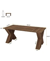 Tribesigns 63-Inch Dining Table for 4, Farmhouse Wood Kitchen Table Dinner Table for Dining Room