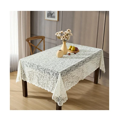 Hlc.me Scroll Lace Fabric Tablecloth, Lace Fabric Table Cloth Rectangle Tables, Wrinkle Resistant Tablecloth