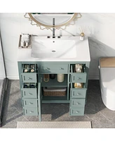 Lovmor 36" Bathroom Vanity with Sink Combo, One Cabinet and Six Drawers, Solid Wood and Mdf Board, Green