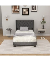 Twin/Full/Queen Size Upholstered Platform Bed with Button Tufted Headboard-Twin Size