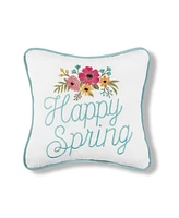 10" x 10" Floral Flowers "Happy Spring" Embroidered Small/Petite Accent Throw Pillow