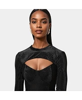 Bebe Women's Shadow Stripe Velour Cutout Knit Bodysuit