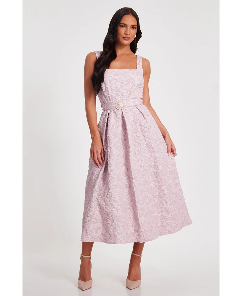 Quiz Women's Jacquard Square Neck Midi Dress