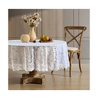 Hlc.me Scroll Lace Fabric Tablecloth, Lace Fabric Table Cloth Round Tables, Wrinkle Resistant Tablecloth, Patterned Scalloped Tablecloth