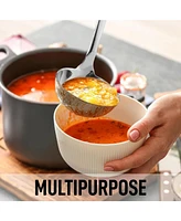 Stainless Steel 13" Soup Ladle - Comfort Grid Steel Ladle with Long Handle and Ample Bowl Capacity Perfect for Stirring, Serving Soups and More