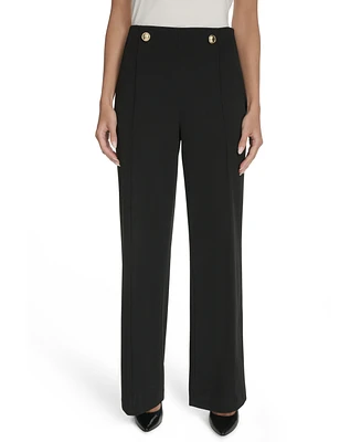Halston Women's Button-Trim Straight-Leg Pants
