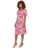 London Times Petite Sweetheart-Neck Puff-Sleeve Dress