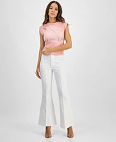 Guess Women's Pleated-Waist Palm-Print Brooch-Detail Top