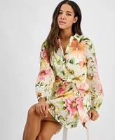 Guess Women's Faith Floral-Print Belted Shirtdress
