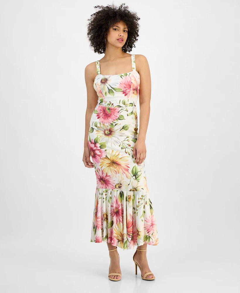 Guess Women's Floral-Print Ruffled-Hem Midi Dress