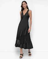 Dkny Women's Sleeveless V-Neck Mesh Panel Dress