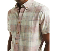 Nautica Men's Short Sleeve Button-Down Plaid Oxford Shirt