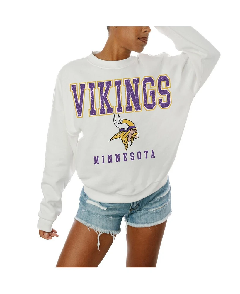 Gameday Couture Women's White Minnesota Vikings Sunday Drives Oversized Crewneck Pullover Sweatshirt