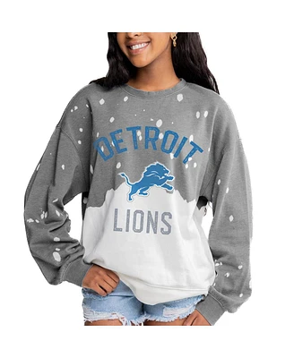 Gameday Couture Women's Gray Detroit Lions Coin Toss Faded French Terry Pullover Sweatshirt