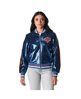 The Wild Collective Women's Blue New York Knicks Sequin Bomber Full-Zip Jacket