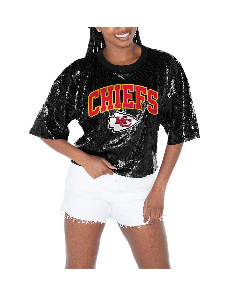 Gameday Couture Women's Black Kansas City Chiefs Rise Up Sequin Cropped T-Shirt