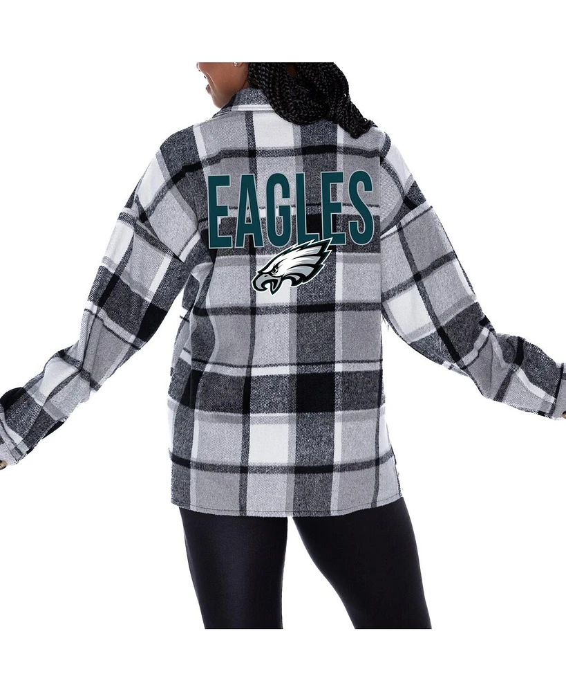 Gameday Couture Women's Gray Philadelphia Eagles Fieldside Fun Plaid Button-Up Overshirt