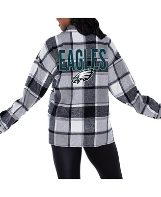 Gameday Couture Women's Gray Philadelphia Eagles Fieldside Fun Plaid Button-Up Overshirt