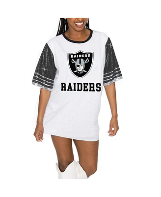 Gameday Couture Women's White/Black Las Vegas Raiders Bling It Full Sequin Jersey Dress