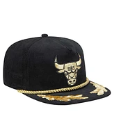 New Era Men's Black Chicago Bulls Corduroy Gold Leaf Golfer Snapback Hat