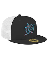 New Era Men's Black Miami Marlins Team Color 59FIFTY Trucker Fitted Hat