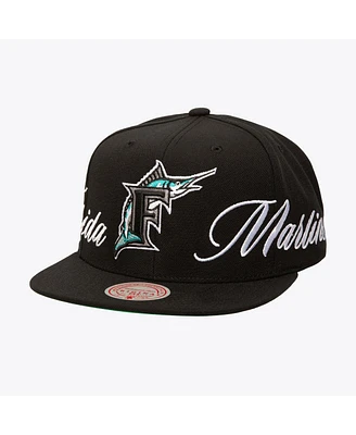 Mitchell & Ness Men's Black Florida Marlins Just Don x Mlb Lux Script Snapback Hat