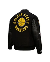 Mitchell & Ness Men's Black Golden State Warriors Hardwood Classics Blackout Collection Full-Snap Varsity Jacket