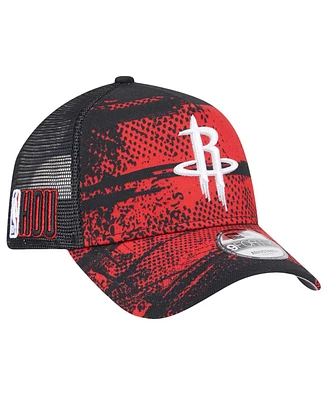 New Era Men's Black/Red Houston Rockets Tip Off A-Frame Trucker 9FORTY Adjustable Hat