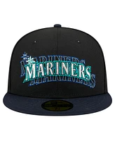 New Era Men's Black Seattle Mariners Shadow Stitch 59FIFTY Fitted Hat