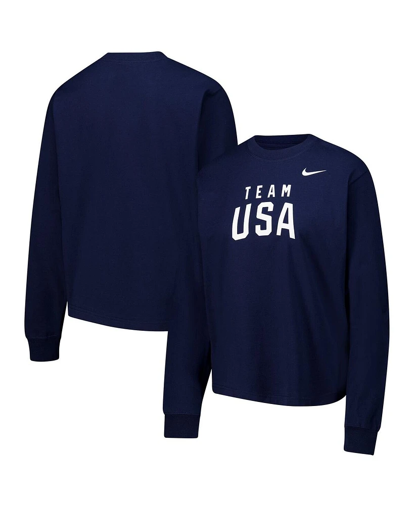 Nike Women's Navy Team Usa Boxy Long Sleeve T-Shirt