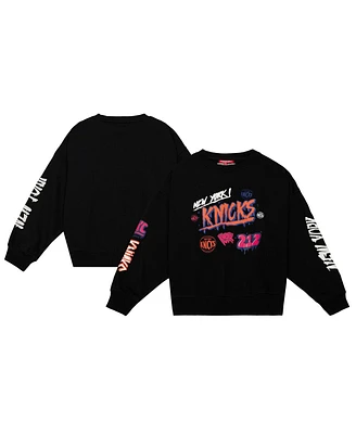 Mitchell & Ness Women's Black New York Knicks Slap Sticker Lightweight Pullover Sweatshirt