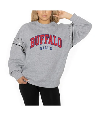 Gameday Couture Women's Ash Buffalo Bills Rhinestone Drop Shoulder Oversized Fleece Pullover Sweatshirt